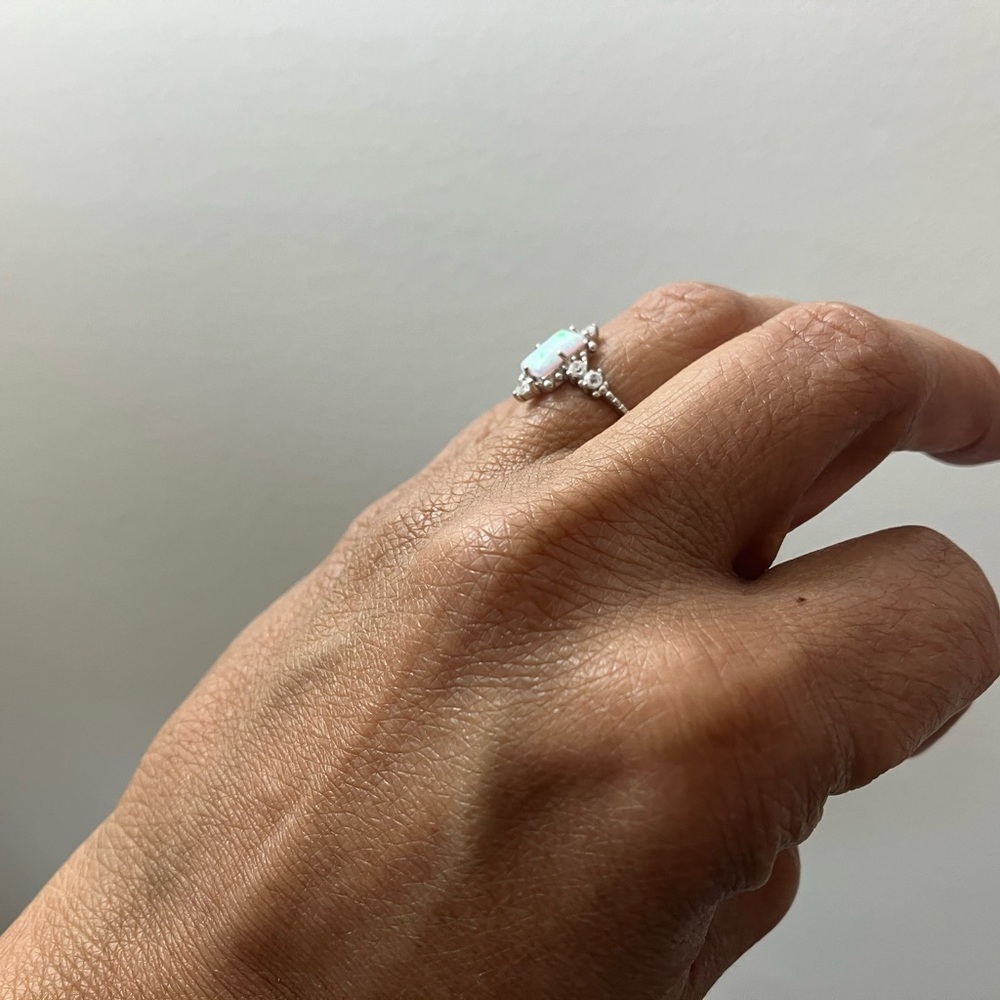 Rectangle Opal Eternity Ring 925 Sterling Silver … - image 8